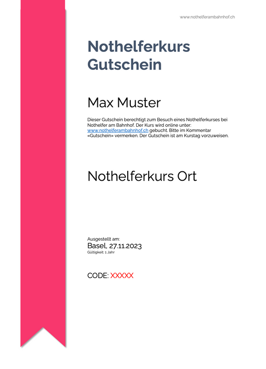 Gutschein Nothelferkurs – CHF 100